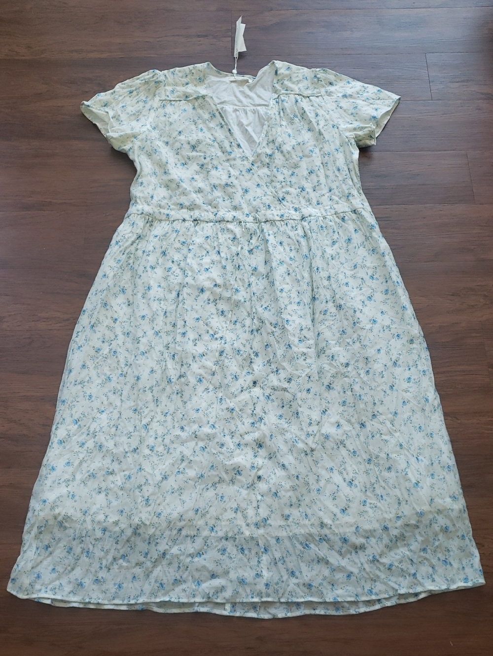 Christy Dawn Cream Midi Dress Blue Floral Print Size 2XL Boho Trendy Festival - Picture 2 of 8